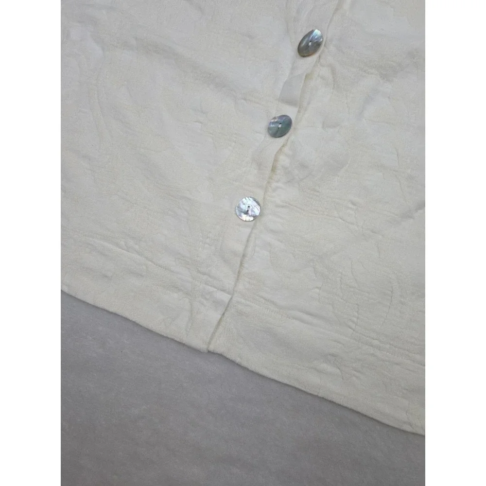 Bella Notte Vienna King Sham Ivory Chenille Scroll Shell Button USA Rayon Cotton